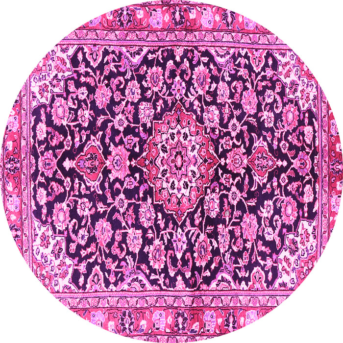 Round Machine Washable Medallion Pink Traditional Rug, wshtr3397pnk