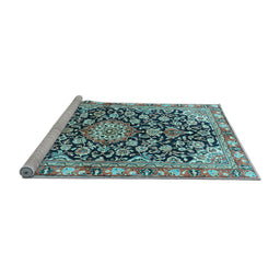 Sideview of Machine Washable Medallion Light Blue Traditional Rug, wshtr3397lblu