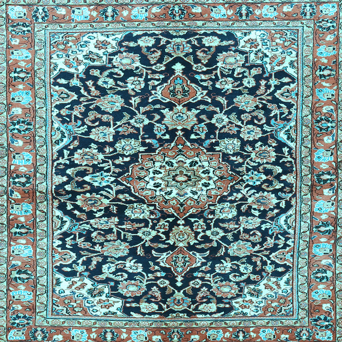 Square Medallion Light Blue Traditional Rug, tr3397lblu