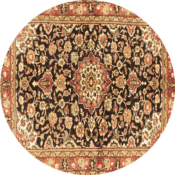 Round Machine Washable Medallion Brown Traditional Rug, wshtr3397brn