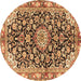 Round Machine Washable Medallion Brown Traditional Rug, wshtr3397brn