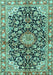 Machine Washable Medallion Turquoise Traditional Area Rugs, wshtr3397turq