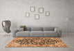 Machine Washable Medallion Brown Traditional Rug in a Living Room,, wshtr3397brn