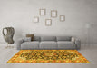 Machine Washable Medallion Yellow Traditional Rug in a Living Room, wshtr3397yw