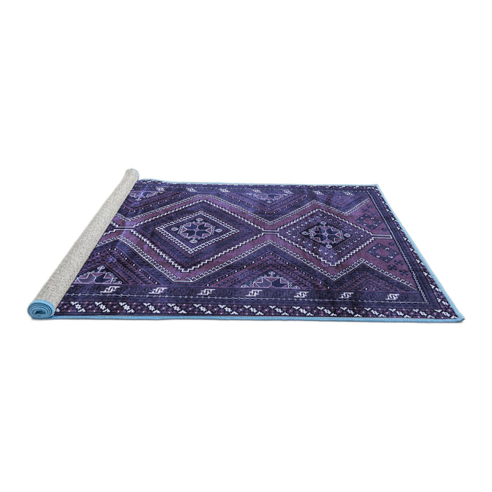 Sideview of Machine Washable Persian Blue Traditional Rug, wshtr3398blu