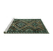 Sideview of Machine Washable Persian Turquoise Traditional Area Rugs, wshtr3398turq