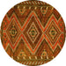 Round Persian Yellow Traditional Rug, tr3398yw