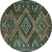 Round Machine Washable Persian Turquoise Traditional Area Rugs, wshtr3398turq