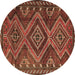 Round Machine Washable Persian Brown Traditional Rug, wshtr3398brn