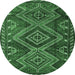 Round Machine Washable Persian Emerald Green Traditional Area Rugs, wshtr3398emgrn