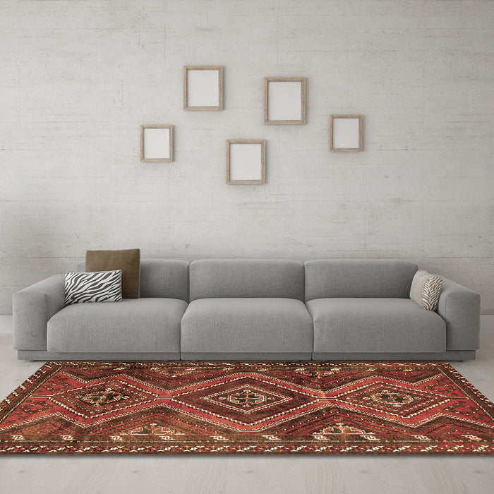 Machine Washable Persian Brown Traditional Rug in a Living Room,, wshtr3398brn