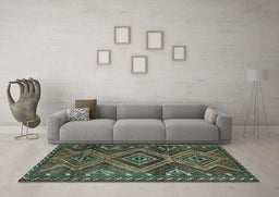 Machine Washable Persian Turquoise Traditional Area Rugs in a Living Room,, wshtr3398turq