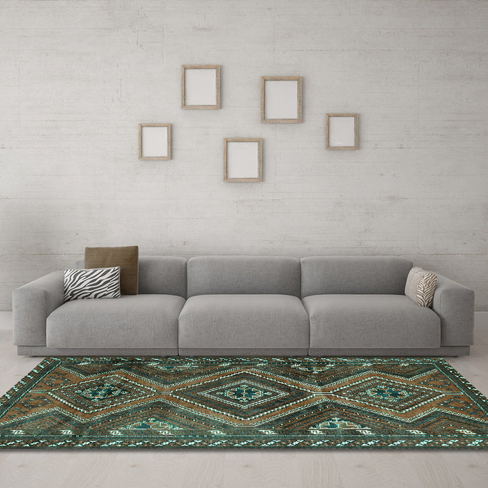 Machine Washable Persian Turquoise Traditional Area Rugs in a Living Room,, wshtr3398turq