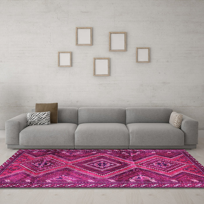 Machine Washable Persian Pink Traditional Rug in a Living Room, wshtr3398pnk