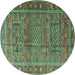 Round Machine Washable Persian Turquoise Traditional Area Rugs, wshtr3399turq