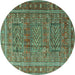 Round Persian Turquoise Traditional Rug, tr3399turq