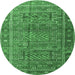 Round Machine Washable Persian Emerald Green Traditional Area Rugs, wshtr3399emgrn