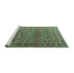 Sideview of Machine Washable Persian Turquoise Traditional Area Rugs, wshtr3399turq
