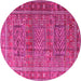 Round Machine Washable Persian Pink Traditional Rug, wshtr3399pnk