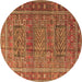 Round Persian Brown Traditional Rug, tr3399brn