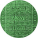 Round Persian Emerald Green Traditional Rug, tr3399emgrn