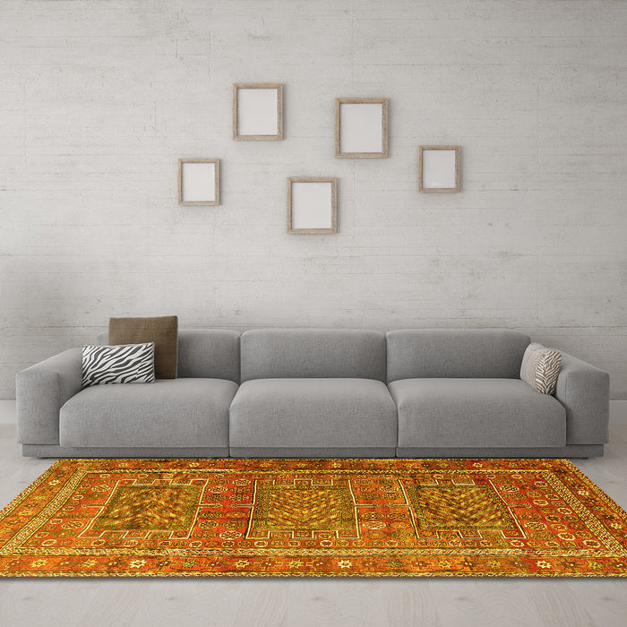 Machine Washable Persian Yellow Traditional Rug in a Living Room, wshtr3399yw