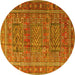 Round Machine Washable Persian Yellow Traditional Rug, wshtr3399yw