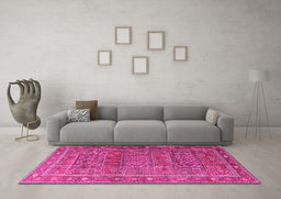 Machine Washable Persian Pink Traditional Rug in a Living Room, wshtr3399pnk