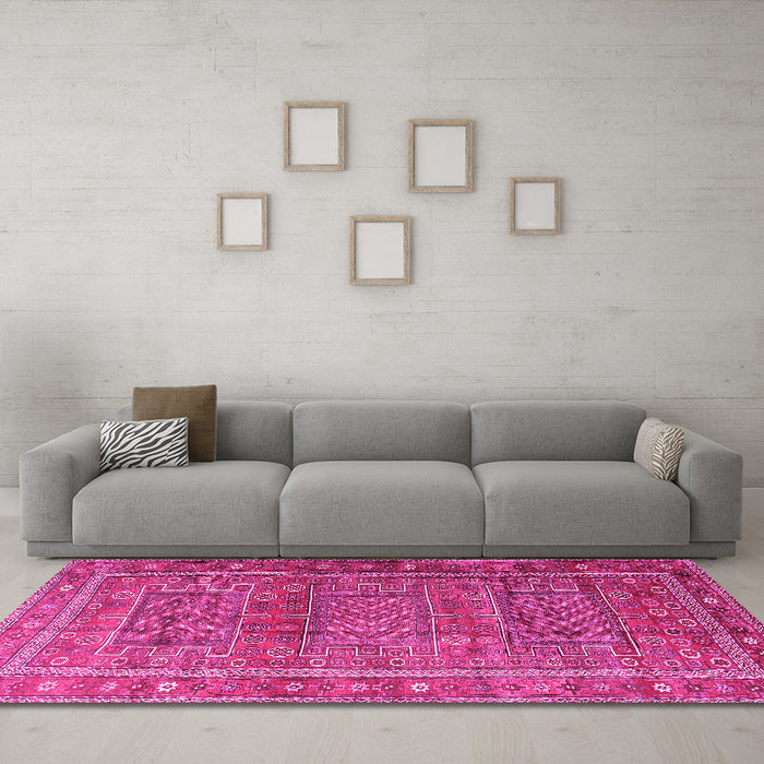 Machine Washable Persian Pink Traditional Rug in a Living Room, wshtr3399pnk