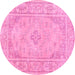 Round Machine Washable Persian Pink Traditional Rug, wshtr339pnk