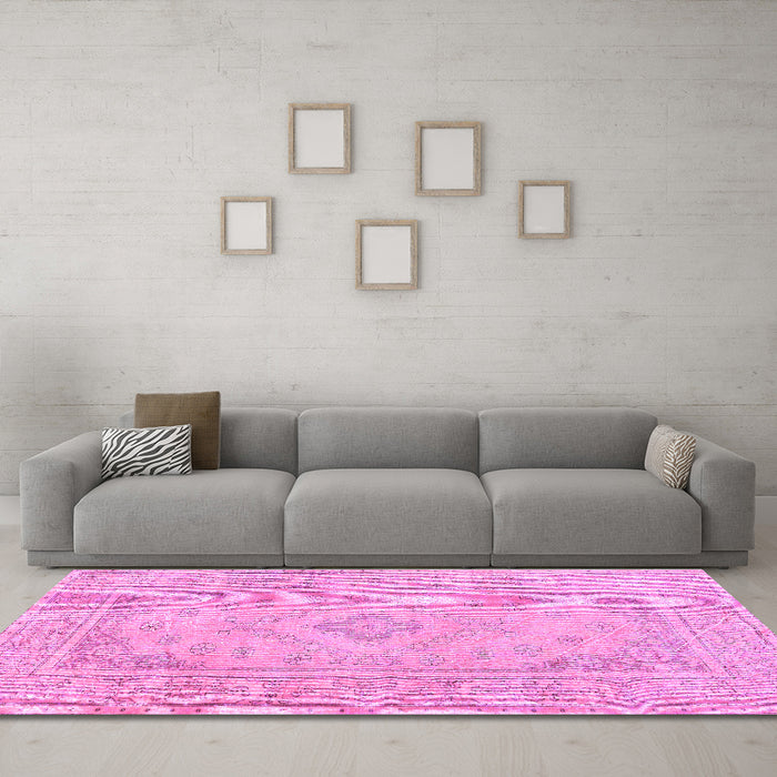 Machine Washable Persian Purple Traditional Area Rugs in a Living Room, wshtr339pur
