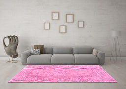 Machine Washable Persian Pink Traditional Rug in a Living Room, wshtr339pnk