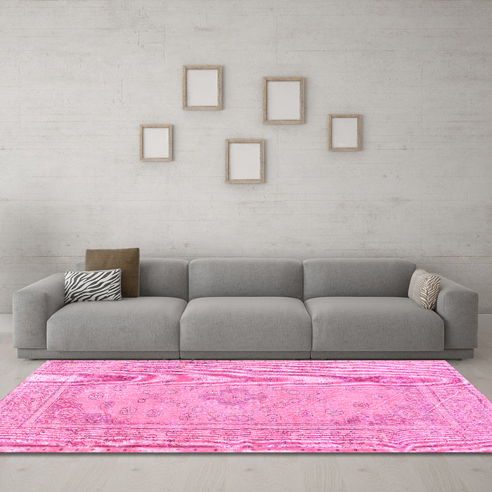 Machine Washable Persian Pink Traditional Rug in a Living Room, wshtr339pnk