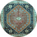 Round Machine Washable Persian Light Blue Traditional Rug, wshtr33lblu