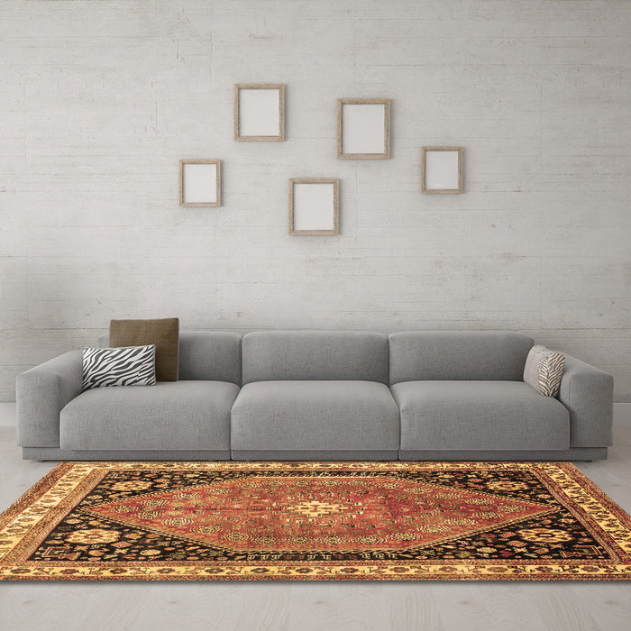 Machine Washable Persian Brown Traditional Rug in a Living Room,, wshtr33brn