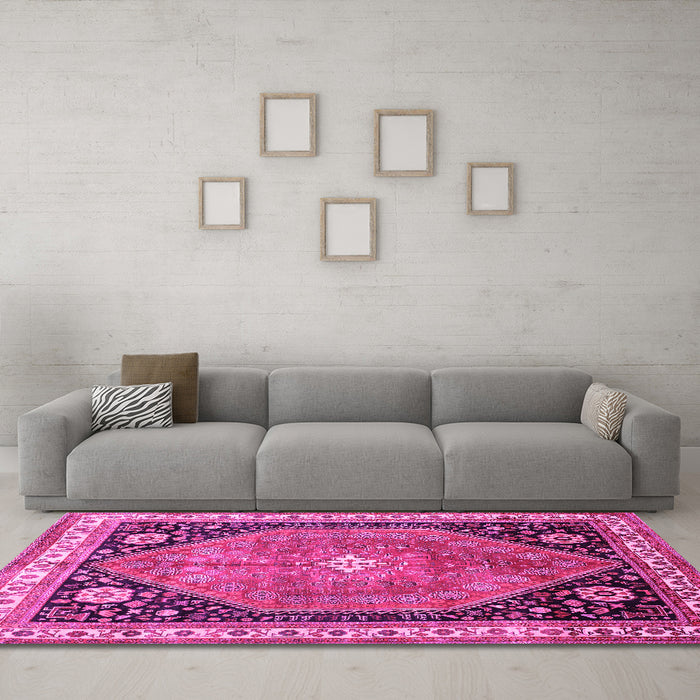 Machine Washable Persian Pink Traditional Rug in a Living Room, wshtr33pnk
