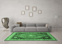 Machine Washable Persian Emerald Green Traditional Rug, wshtr33emgrn