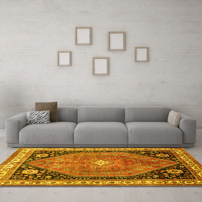 Machine Washable Persian Yellow Traditional Rug in a Living Room, wshtr33yw