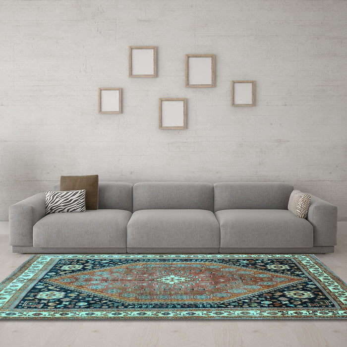 Machine Washable Persian Light Blue Traditional Rug in a Living Room, wshtr33lblu