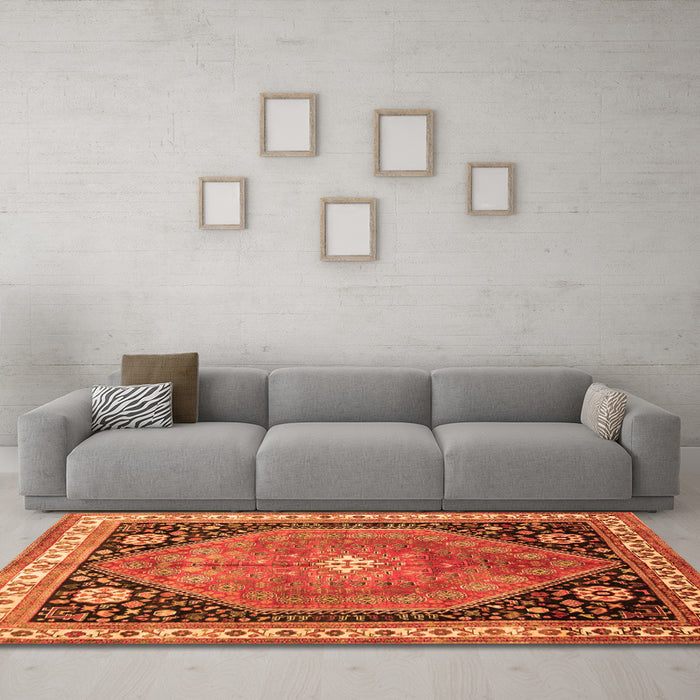 Machine Washable Persian Orange Traditional Area Rugs in a Living Room, wshtr33org