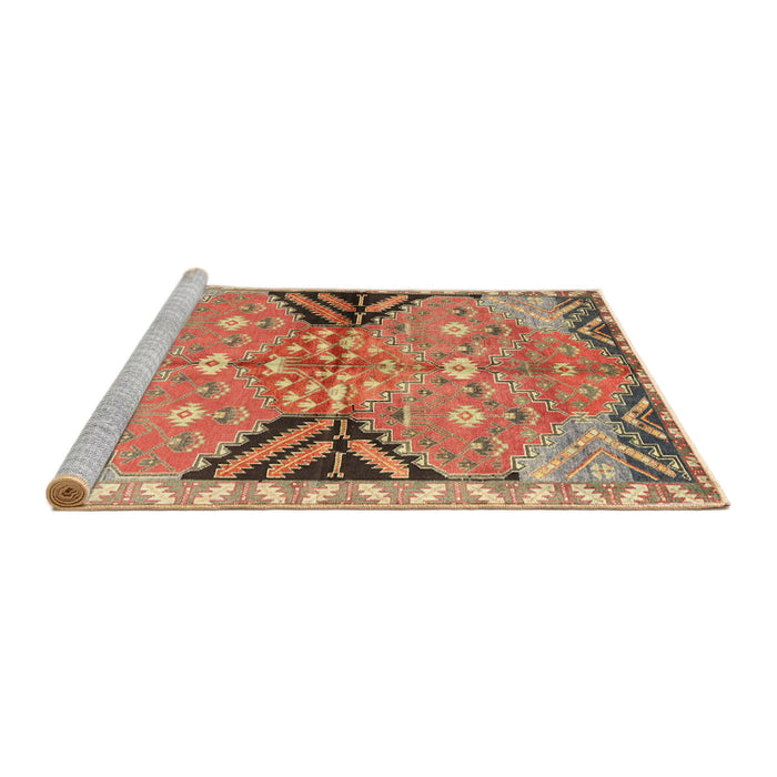Sideview of Machine Washable Traditional Brown Green Rug, wshtr3400