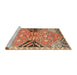 Sideview of Machine Washable Traditional Brown Green Rug, wshtr3400