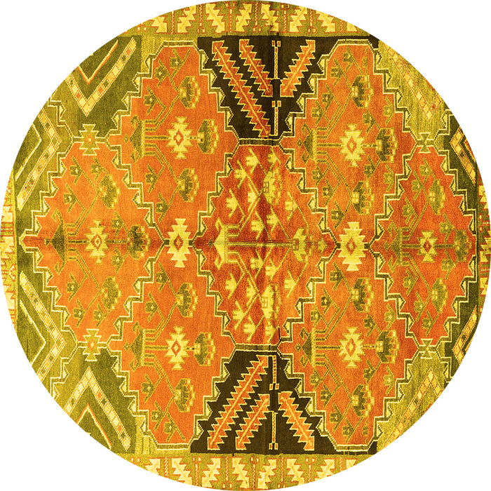 Round Persian Yellow Traditional Rug, tr3400yw