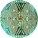 Round Machine Washable Persian Turquoise Traditional Area Rugs, wshtr3400turq