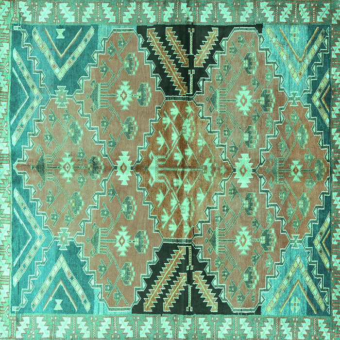 Square Machine Washable Persian Turquoise Traditional Area Rugs, wshtr3400turq