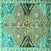 Square Machine Washable Persian Turquoise Traditional Area Rugs, wshtr3400turq
