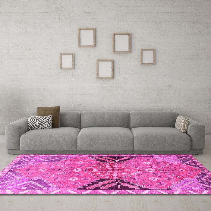Machine Washable Persian Pink Traditional Rug in a Living Room, wshtr3400pnk