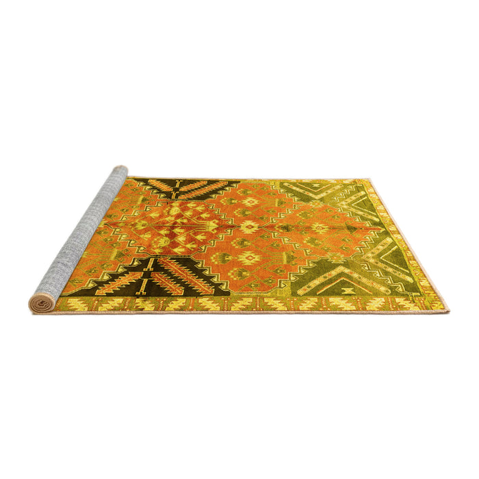 Sideview of Machine Washable Persian Yellow Traditional Rug, wshtr3400yw
