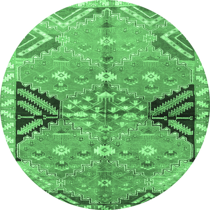 Round Persian Emerald Green Traditional Rug, tr3400emgrn