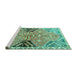 Sideview of Machine Washable Persian Turquoise Traditional Area Rugs, wshtr3400turq